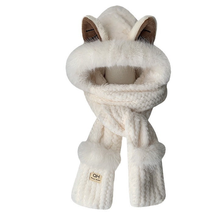 Fox Ears Women's Scarf Three In One Hat