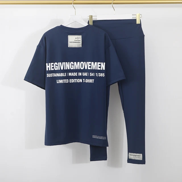 TGM Solid Sustainable Basic Tees Women Oversized + Legging Crew Neck Unisex Workout Tops Summer Clothes Loose Fit