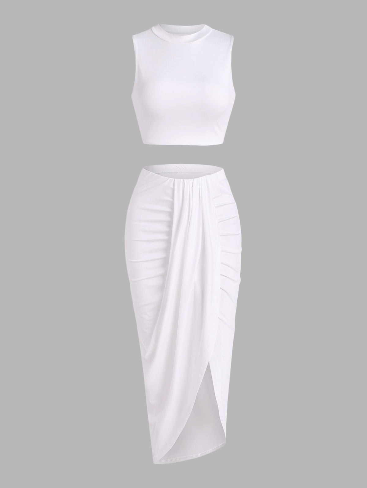 ZAFUL Women’s 2 Pieces Dress Set Sexy Sleeveless Crop Tank Side Slit Twist Skirt Bodycon Maxi Dresses Summer