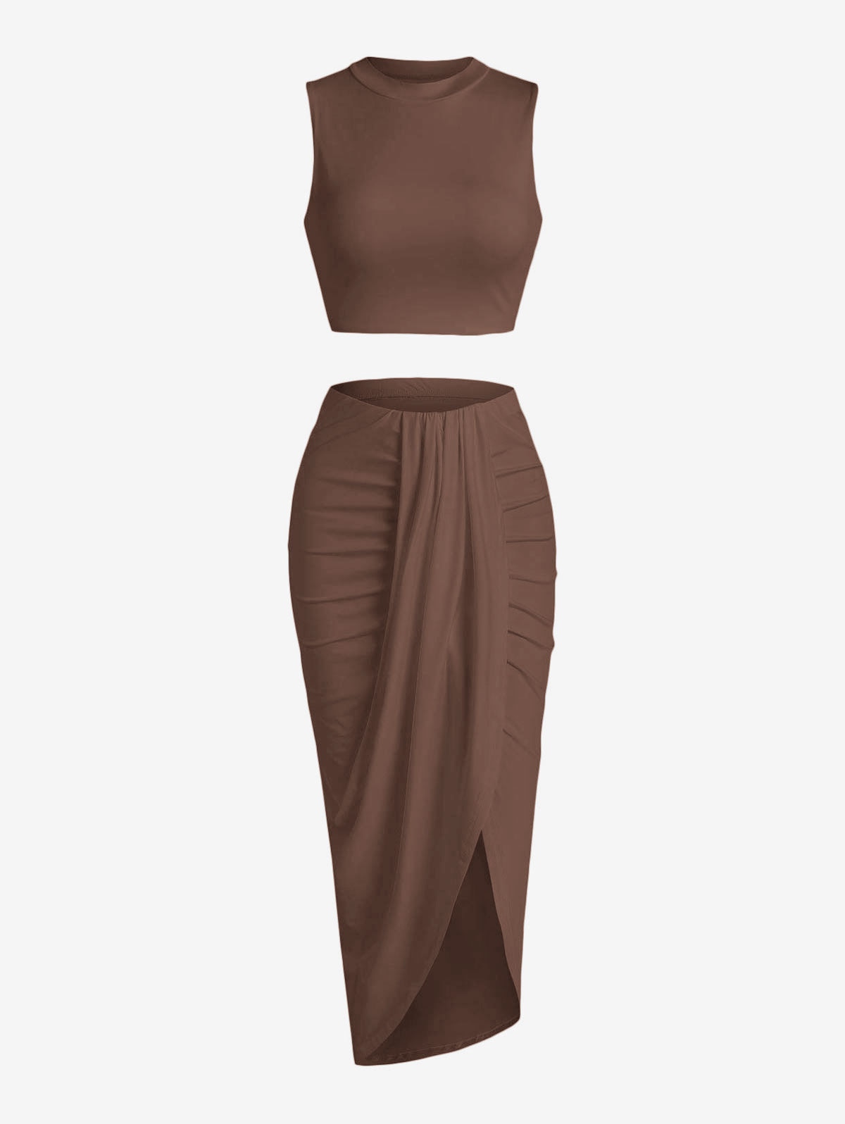 ZAFUL Women’s 2 Pieces Dress Set Sexy Sleeveless Crop Tank Side Slit Twist Skirt Bodycon Maxi Dresses Summer