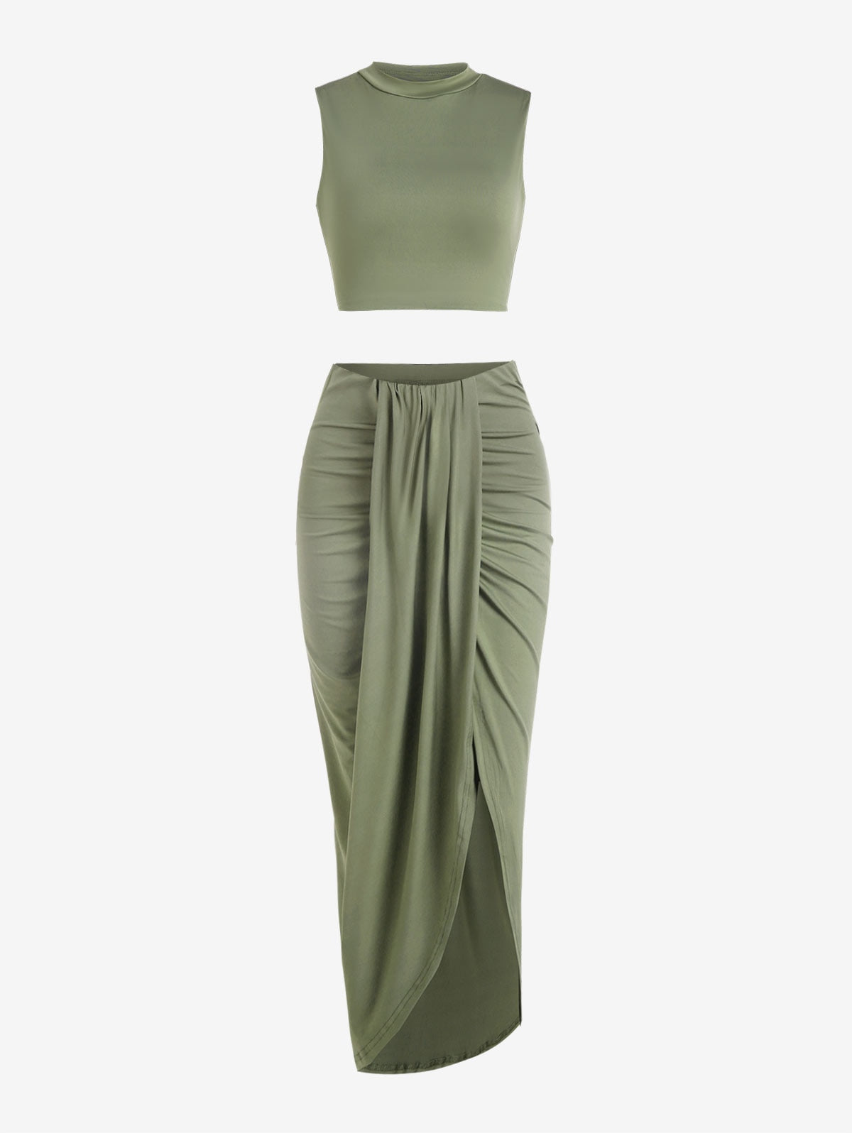 ZAFUL Women’s 2 Pieces Dress Set Sexy Sleeveless Crop Tank Side Slit Twist Skirt Bodycon Maxi Dresses Summer
