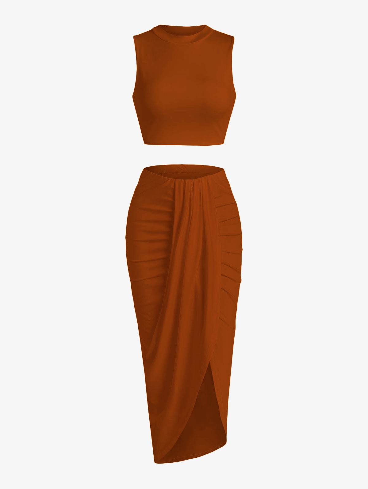 ZAFUL Women’s 2 Pieces Dress Set Sexy Sleeveless Crop Tank Side Slit Twist Skirt Bodycon Maxi Dresses Summer