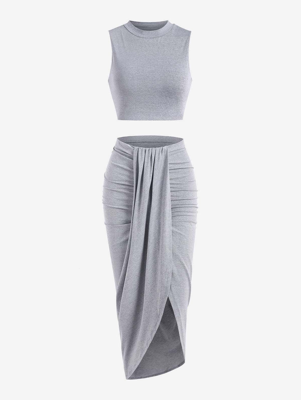 ZAFUL Women’s 2 Pieces Dress Set Sexy Sleeveless Crop Tank Side Slit Twist Skirt Bodycon Maxi Dresses Summer