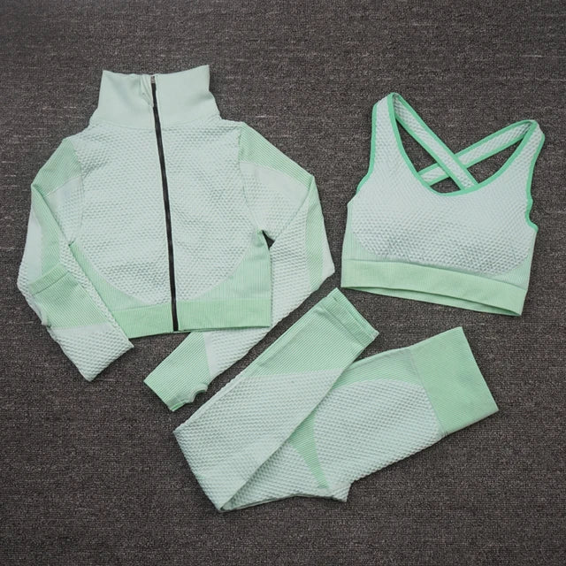2/3Pcs Seamless Yoga Set Gym Fitness Clothing Women Yoga Suit Sportswear Female Workout Leggings Top Sport Clothes Training Suit