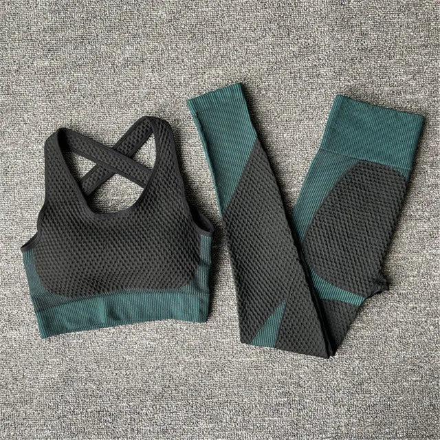 2/3Pcs Seamless Yoga Set Gym Fitness Clothing Women Yoga Suit Sportswear Female Workout Leggings Top Sport Clothes Training Suit