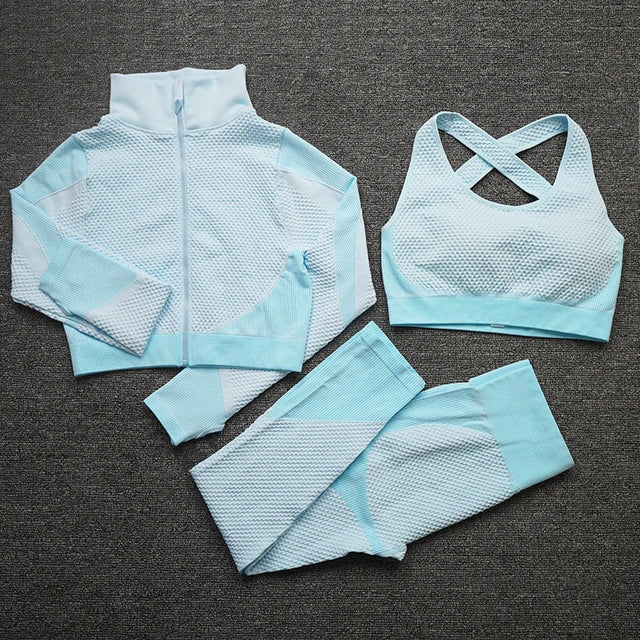 2/3Pcs Seamless Yoga Set Gym Fitness Clothing Women Yoga Suit Sportswear Female Workout Leggings Top Sport Clothes Training Suit