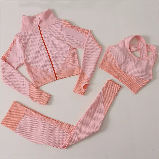 2/3Pcs Seamless Yoga Set Gym Fitness Clothing Women Yoga Suit Sportswear Female Workout Leggings Top Sport Clothes Training Suit