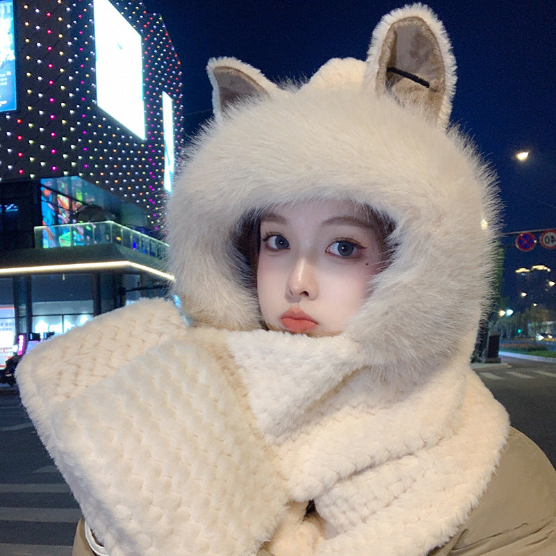 Fox Ears Women's Scarf Three In One Hat