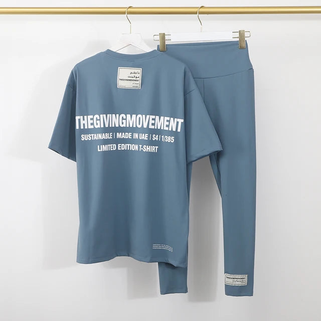 TGM Solid Sustainable Basic Tees Women Oversized + Legging Crew Neck Unisex Workout Tops Summer Clothes Loose Fit