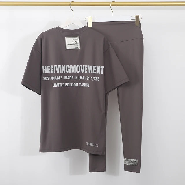 TGM Solid Sustainable Basic Tees Women Oversized + Legging Crew Neck Unisex Workout Tops Summer Clothes Loose Fit