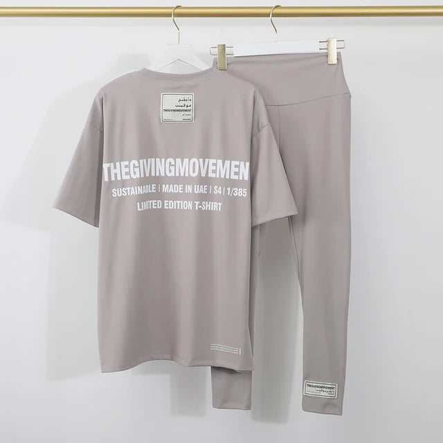 TGM Solid Sustainable Basic Tees Women Oversized + Legging Crew Neck Unisex Workout Tops Summer Clothes Loose Fit