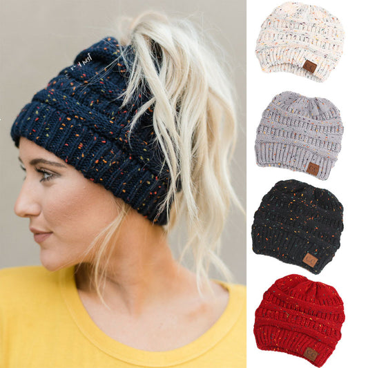 Europe And The United States New Knitted Ponytail Hat Wool Hood Outdoor Warmth