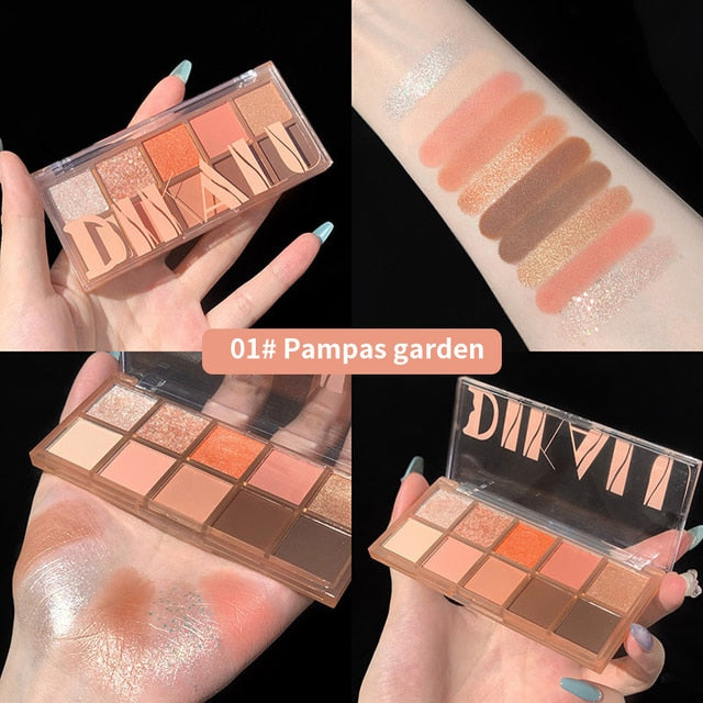 DIKALU 10 Colors Eyeshadow Palette Matte Super Shiny Glitter Eye Shadow Waterproof Lasting Eyes Primer Shadows Pigment Makeup