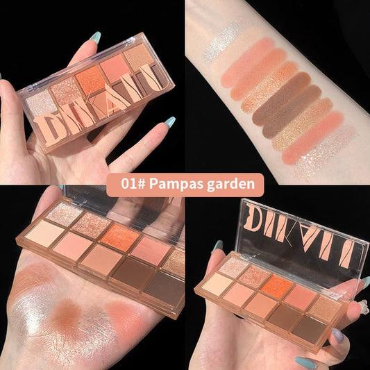 DIKALU 10 Colors Eyeshadow Palette Matte Super Shiny Glitter Eye Shadow Waterproof Lasting Eyes Primer Shadows Pigment Makeup