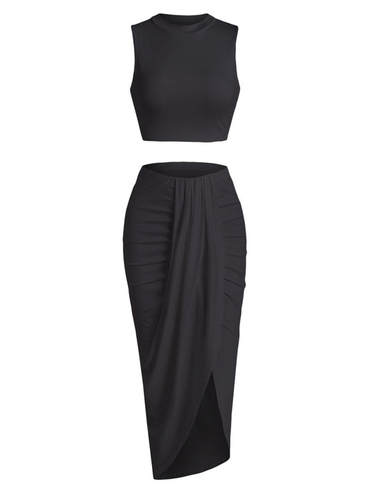 ZAFUL Women’s 2 Pieces Dress Set Sexy Sleeveless Crop Tank Side Slit Twist Skirt Bodycon Maxi Dresses Summer