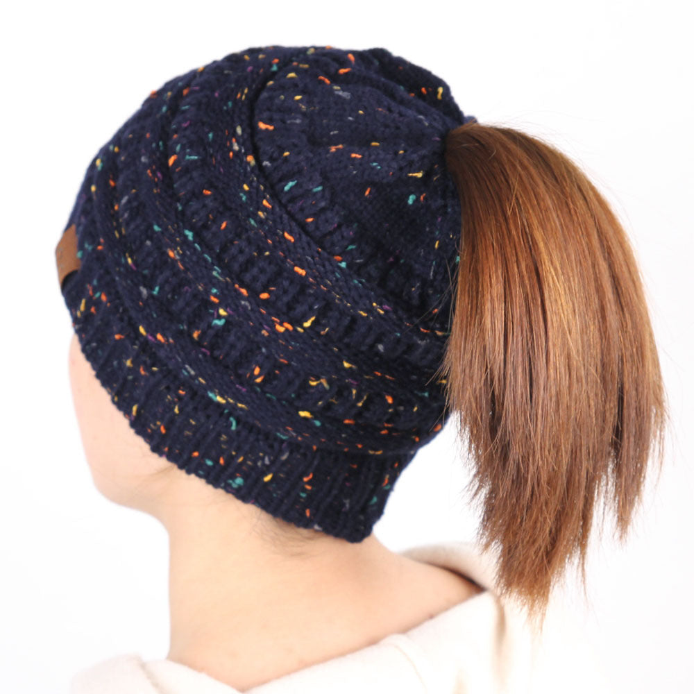 Europe And The United States New Knitted Ponytail Hat Wool Hood Outdoor Warmth